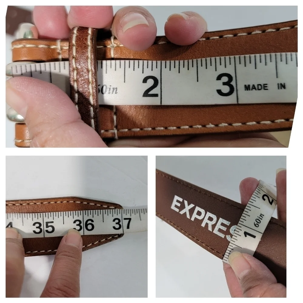 EXPRESS Men's Genuine Leather Belt Brown Size Small (37L, 1.5W) Silver Buckle